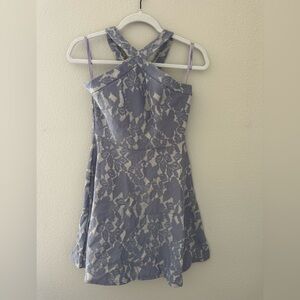 Slate Blue Lace Flare Dress